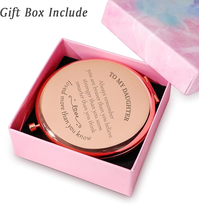 Daughter Gifts from Mom Dad, Personalized Gift for Daughter, Custom Compact Mirror, Goodie Bag & Basket Stuffers for Valentines Day, Mothers Day, Graduation, Birthday, Wedding