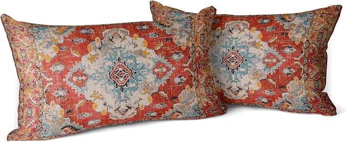 Snycler Boho Throw Pillow Covers 12x20 inch Set of 2 Boho Rug Carpet Double Sided Pattern Cotton Soft Pillow Case Cushion Cover Pillowcase for Couch Sofa Bed Decorative (Orange)