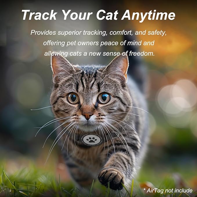 Airtag Cat Collar, Stretchy Kitten Collar with Apple Air Tag Holder, Black