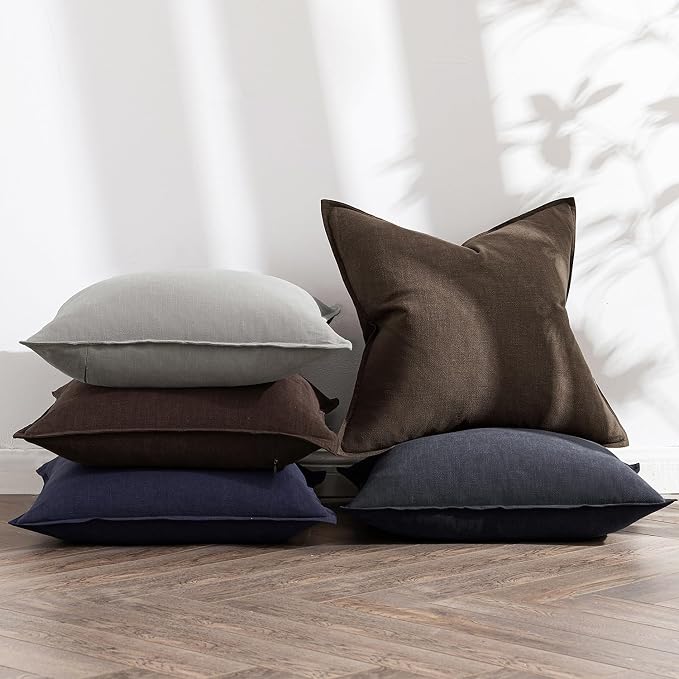 MIULEE Decorative Linen Pillow Covers 20x20 Inch Dark Brown | Boho Farmhouse Fall Autumn Couch Throw Pillows for Bed, Pack of 2 Accent Modern Pillowcases, Sofa Livingroom Home Decor