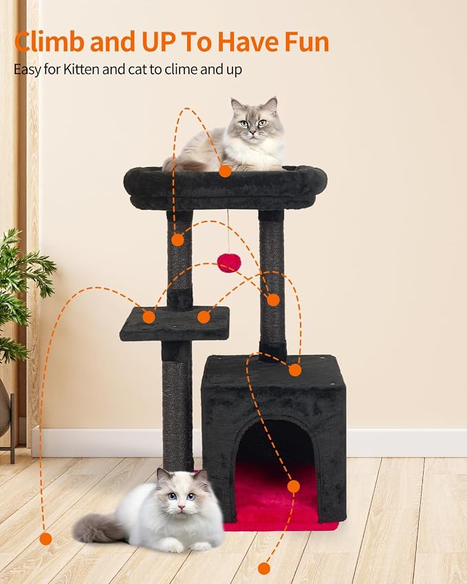 Cute Cat Tree Kitten Cat Tower Condo Cat Furniture Sisal Scratching Posts K | FISH&NAP For Indoor Jump Platform Activity Center Play House Red and Black