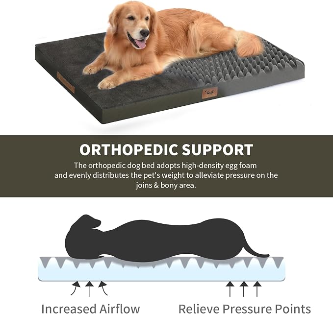 Large Waterproof Orthopedic Dog Bed with Egg Crate Foam | Fits 42x28 Crates, TPU Waterproof Layer, 1680D Washable Oxford Cover, Portable Handle, Indoor & Outdoor Use, Up to 80 lbs
