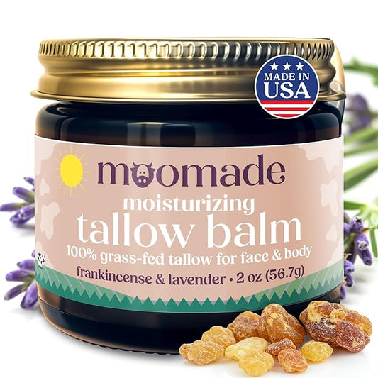 Organic Beef Tallow Balm with Frankincense, Lavender, & Rosehip Oil, 2 oz – Hand Made in USA Tallow Moisturizer for Dry, Sensitive Skin, Rosacea, Eczema | Natural Hydration for Face & Body