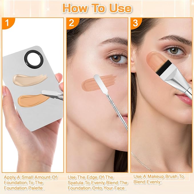 4 PCS Makeup Mixing Palette, Foundation Makeup Mixing Tray, Metal Make up Spatula Palettes Tool, Professional Cosmetic Artist Accessories Set for Women Girl Eye Shadow Eyelash Nail Art