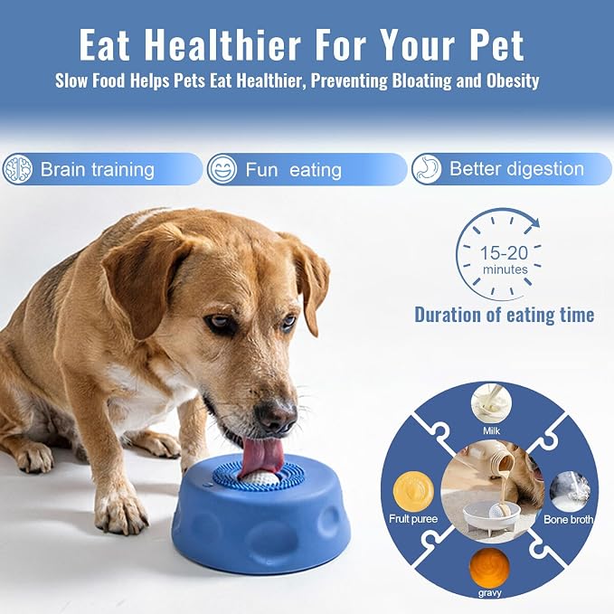 Dog Lick Bowl with Rolling Ball for Liquid Treat, Silicone Slow Feeder for Anxiety Relief & Fast Eaters, Boredom Reducer Licking Puzzle, 5/6 Cup Pup Lick Toy for Large Medium Small Pet Cats
