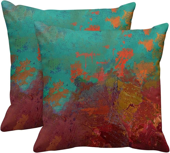 Throw Pillow Covers Set of 2, 16 x 16 Inch, Turquoise Burnt Orange | Abstract Modern Art Outdoor Decorative Square Pillow Cases Couch Cushion Case for Couch Bed Sofa Living Room Home Decor