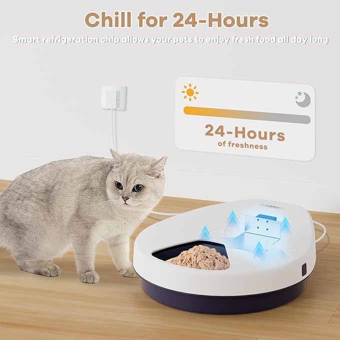 Automatic Cat Feeder Wet Food, 2026 Upgraded Refrigerated Auto Cat Feeder with Semiconductor Cooling, 4 Days Freshness 5 Meals, Pet Food Dispenser for Cats and Small Dogs, Easy to Clean