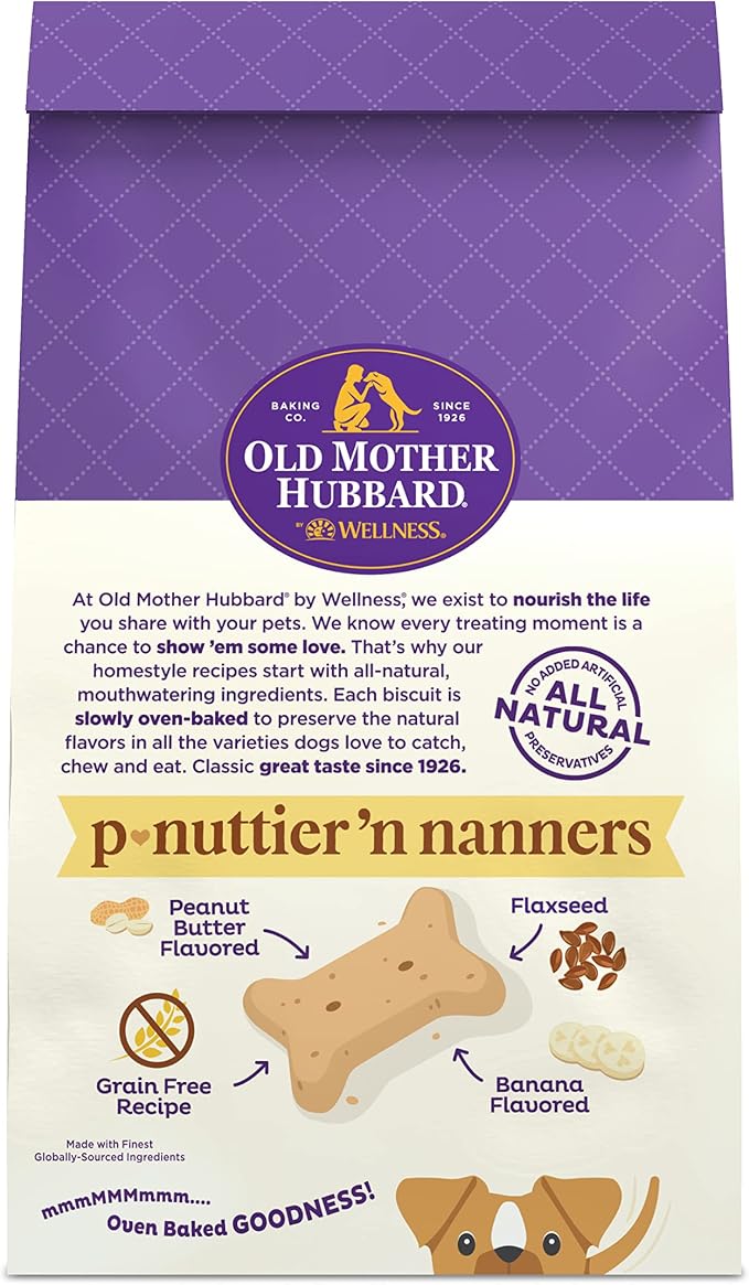 Old Mother Hubbard Wellness P-Nuttier 'N Nanners Dog Biscuits, Natural, Training Treats, Peanut Butter & Banana Flavor, Mini Size, (1 Pound Bag) (Pack of 2)
