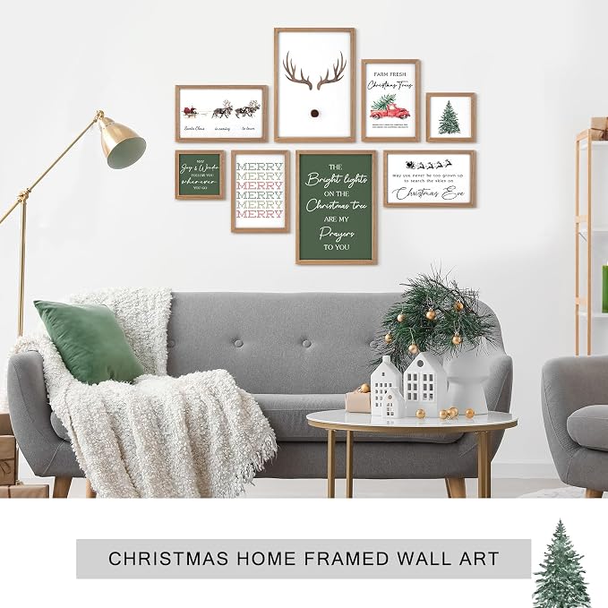 Faccito 8 Set Reindeer Christian Wall Art Framed, Wooden Decor | Religious Quotes Decor for Bedroom Office, Inspirational Scripture Wooden Art, Modern Framed Set for Home Classroom Work