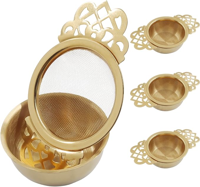 4 Pack Tea Strainer Bowl,Stainless Steel Small Tea Strainers Fine Mesh Loose Tea Infusers,Ideal Tea Filter for 2.5-4 Inch Cup Mouth/Tea Lovers(Gold)
