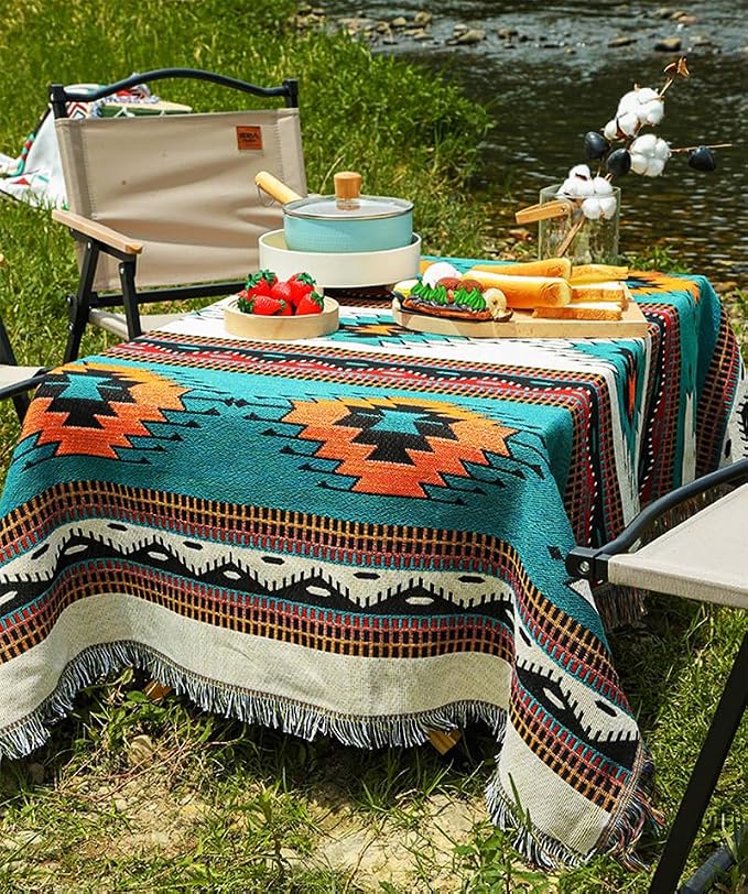 Homesy Aztec Throw Blanket Native Southwestern Bed Blankets 51"x63" Green | Southwest Decor,Boho Style,Sofa Chair Cover,Outdoor Beach Car Tent Travel Camping Use,Tapestry,Reversible and Tassels