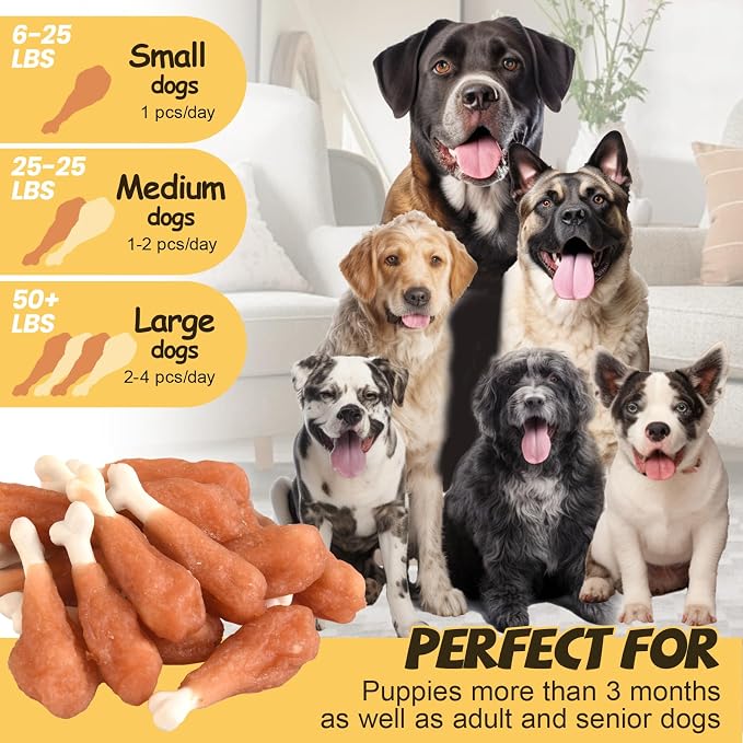 Dog Treats Chews Rawhide Free Chicken Calcium Bone Snacks 10.6OZ | Teeth Clean Breath Fresh Dog Training Treats Real Chicken for Small Dogs Medium Dogs Healthy Pet Snacks