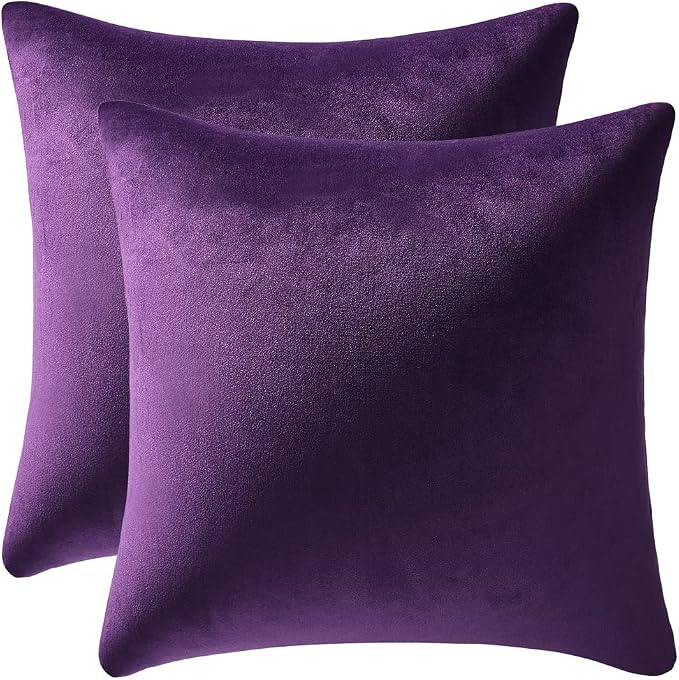 Euro Sham Covers 24x24 Purple: Pack of 2 Cozy Soft Velvet Square Modern Luxury Decorative Throw Pillow Cases for Sofa Couch Living Room Bed Home Decor