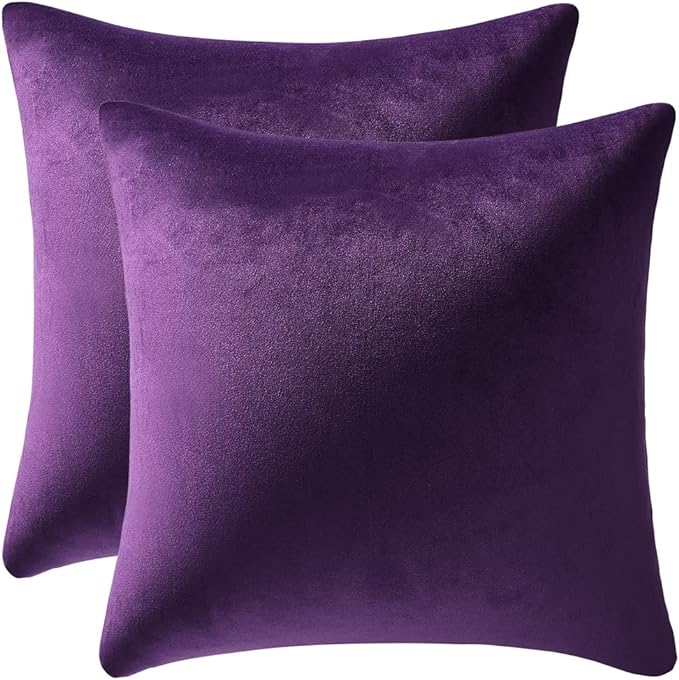 Throw Pillow Covers 22x22 Purple: Pack of 2 Cozy Soft Velvet Square Modern Luxury Decorative Throw Pillow Cases for Sofa Couch Living Room Bed Home Decor