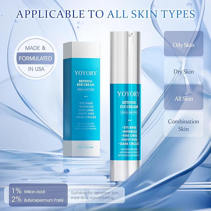 Retinol Under Eye Cream, Hydrating Gel-Cream for Puffiness, Fine Lines & Tired-Looking Under Eyes, Moisturizing Eye Care Complex, 0.67 fl oz
