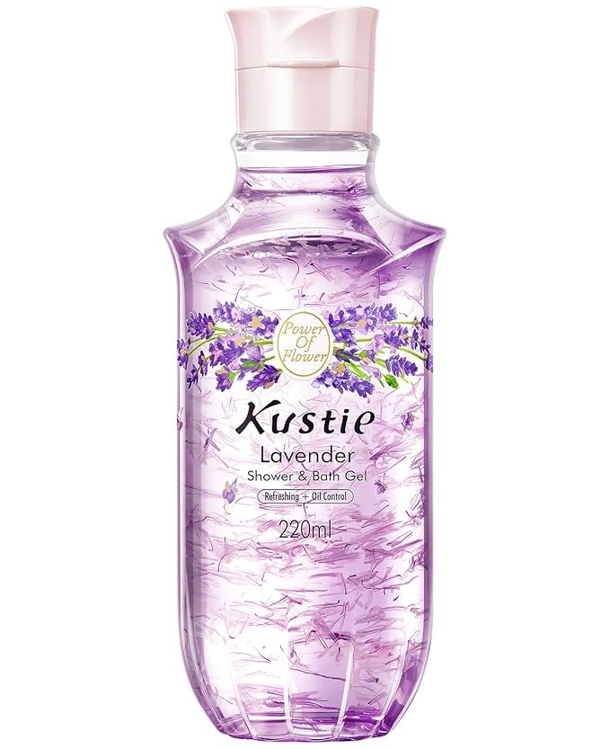 Kustie Lavender Petal Body Wash – Real Visible Provence Petals with Tea Tree Oil | Oil-Control & Pore-Clearing Cleanser for Balanced Skin | Free From Paraben, Sulfate & Phthalate | 7.4 Fl Oz
