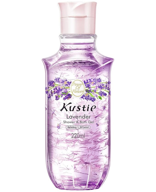 Kustie Lavender Petal Body Wash – Real Visible Provence Petals with Tea Tree Oil | Oil-Control & Pore-Clearing Cleanser for Balanced Skin | Free From Paraben, Sulfate & Phthalate | 7.4 Fl Oz