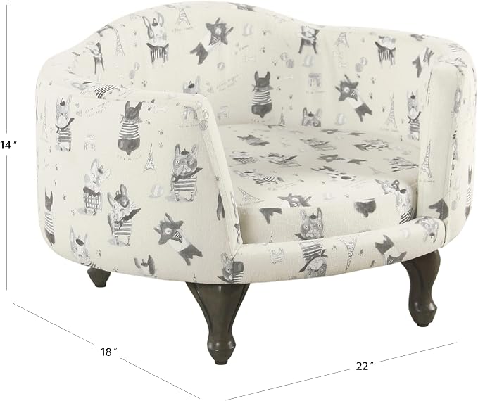HomePop Home Decor | Upholstered Curved Pet Bed | Luxury Cat & Dog Beds & Furniture | Round Pet Bed Created with Stain Resistant Fabric, Cream and Gray, Medum