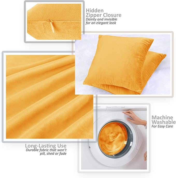 Throw Pillow Inserts Pack of 2 with Velvet Soft Solid Decorative Square Throw Pillow Covers Set for Sofa Couch Car Bedroom, 26X26 Throw Pillows Inserts with 24x24 Washable Cushion Covers, Orange