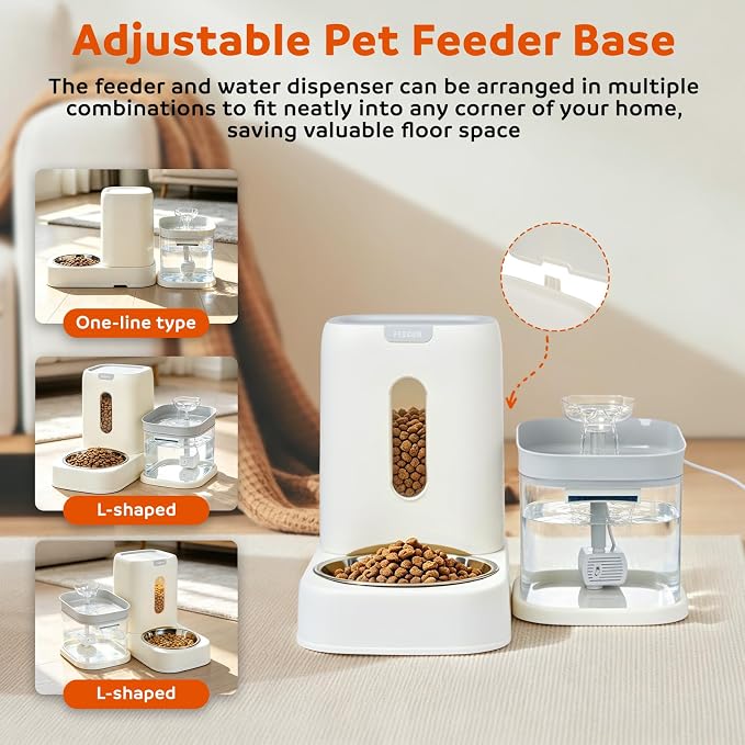 Automatic Cat Feeder Set, Water Fountain and Gravity Food Feeder, Large Capacity Set with Stainless Steel Bowl, Easy to Clean,Suitable for Kitten, Small and Medium Cat, Rabbit, and Small Pet