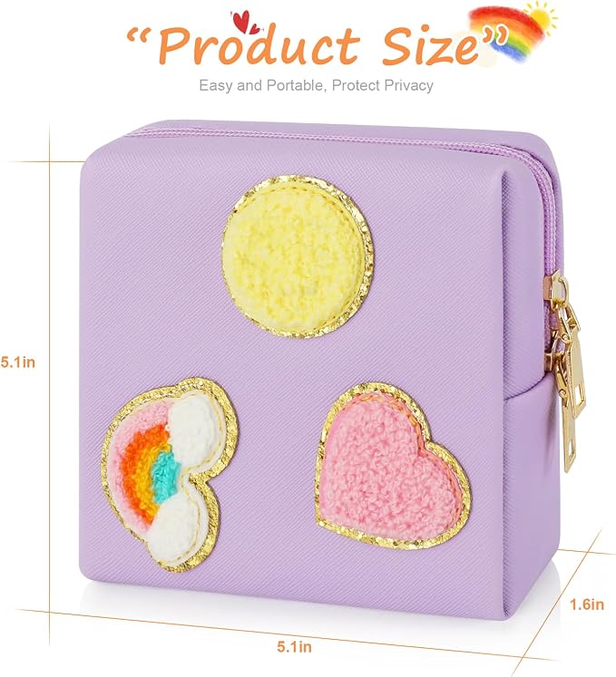 2 Pack Period Bag, PU Leather Sanitary Napkin Storage Bag for Feminine Pads Liners Tampons and Reusable Pads,Functional Sanitary Pads Pouches First Period Kit for Women Ladies Gift