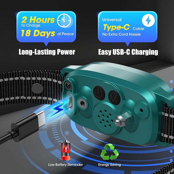 Bark Collar for Small Medium Large Dogs with 5 Training Modes, Teal | AI Bark Recognition, Effective Anti Barking Device with 5 Sensitivity Levels, Rechargeable IP67 Waterproof Anti Bark Collar
