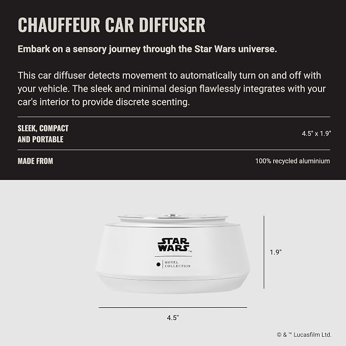 Hotel Collection | Star Wars ™ - Light Side Chauffeur Car Diffuser | Jedi| White Luxury Portable Essential Oil | Aromatherapy Oils Scent Car Diffuser | Auto On/Off Wireless Feature