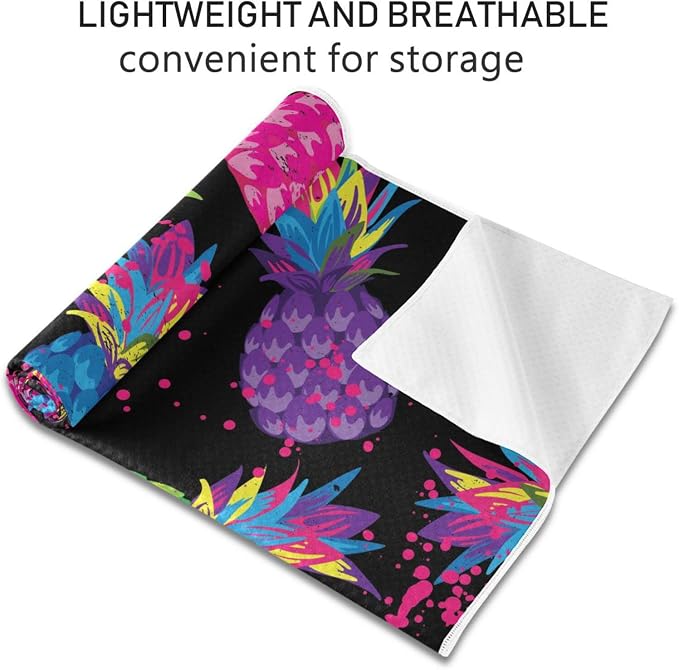 Tropical Colorful Pineapple Yoga Towel, Non-Slip Hot Yoga Mat Towel Sweat Absorbent for Pilates and Workout 73 x 27 in