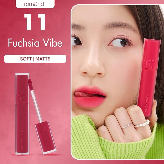 rom&nd BLUR FUDGE TINT #11 Fuchsia Vibe: K-Beauty Velvety Matte Liquid Lip Stain for Effortless Blurring, Long-Lasting Comfort & Vibrant Red-Blue Tone