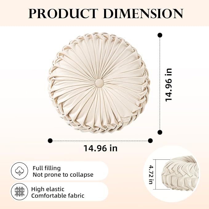Teieas 2 Pcs Round Throw Pillows Decorative Velvet Pleated Bed Pillows | Boho floor pillows,back support for couch,chair,dorm,car,sofa,home decor 14.96 in blush