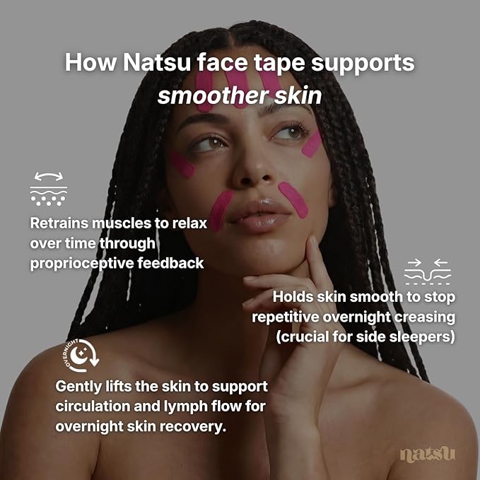 Overnight Anti Wrinkle Patches for Women - Japanese Face Tape for Forehead, Smile Lines - Pre-Cut Kinesiology Face Tape in 2 Sizes - Hypoallergenic, Skin Safe, Latex-Free (Original)