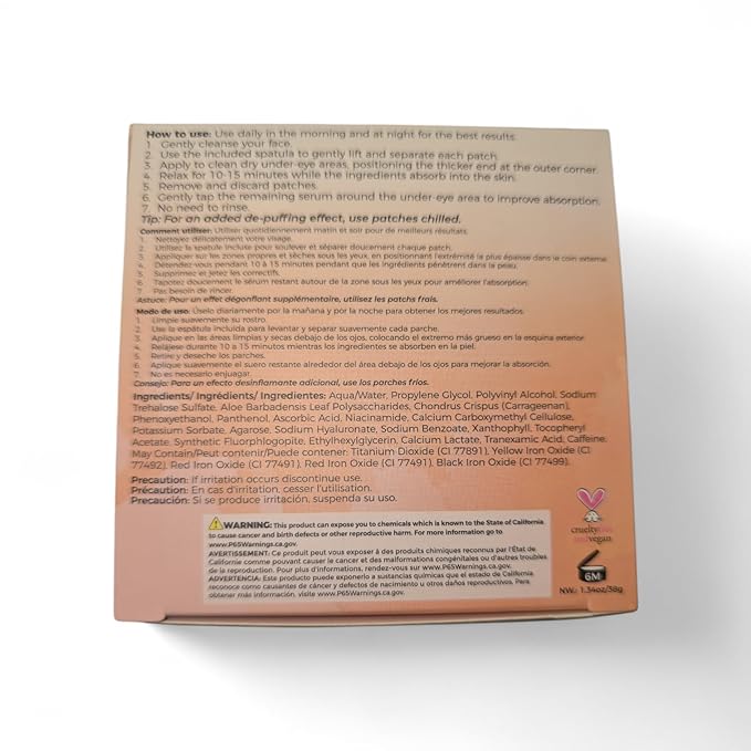Caffeine De-Puffing Jelly Eye Masks with Tranexamic Acid, Niacinamide, Hyaluronic Acid, 30 Pieces, 1.34 oz