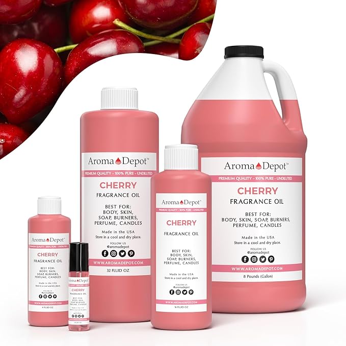 Aroma Depot 4 fl oz Cherry Fragrance Oil for Candles, Soap Making, Wax Melts, Diffusers, Body Oil Blends & Incense (120ml)