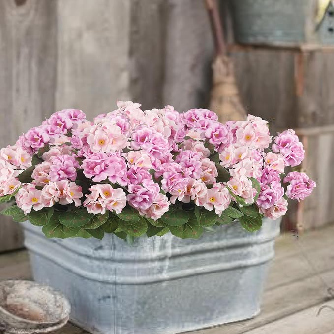 CISDUEO 4 Pcs Artificial Geranium Flowers for Outdoors Silk Flowers Outside Pink Faux Flowers Geraniums for Planter Decor Indoor Garden Patio Grave Cemetary Table Centerpiece