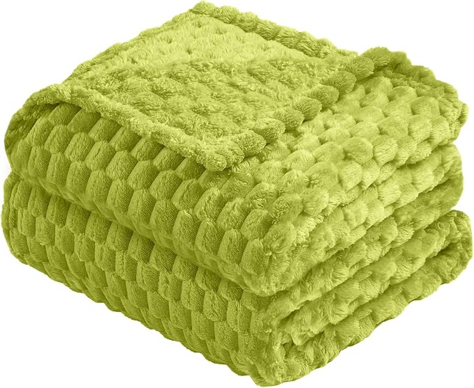 Vessia Flannel Fleece Twin Size Blanket(60x80 inch), 3D Jacquard Green Fuzzy and Warm Blanket for Couch,Sofa,Bed,Chair, 300GSM Super Soft Touch Cozy Lightweight Bed Home Decor for All-Season