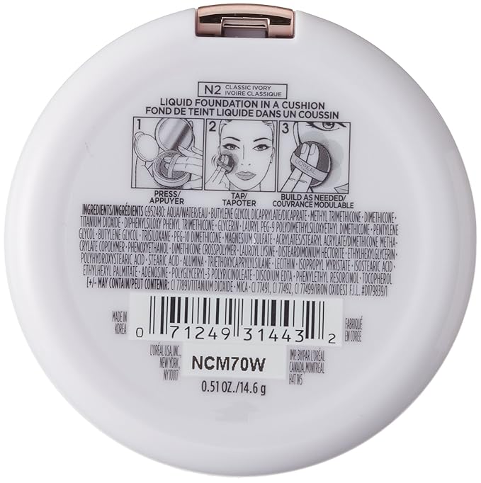 L'Oréal Paris True Match Lumi Cushion Foundation, N2 Classic Ivory, 0.51 oz.