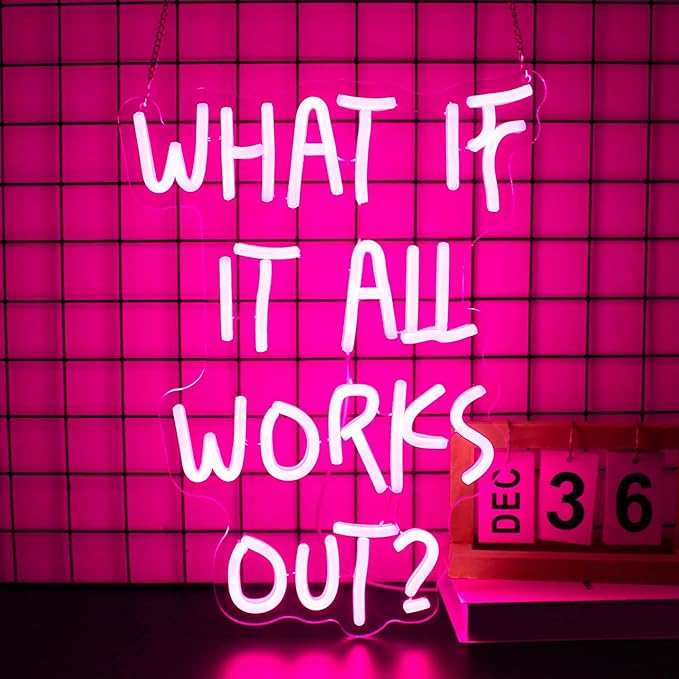 Neon Sign, Neon Signs for Wall Decor LED Signs Neon Light | What If It All Works Out Neon Sign, Pink Motivational LED Light for Home, Office, Room, Pink Decor, Gift, USB Powered