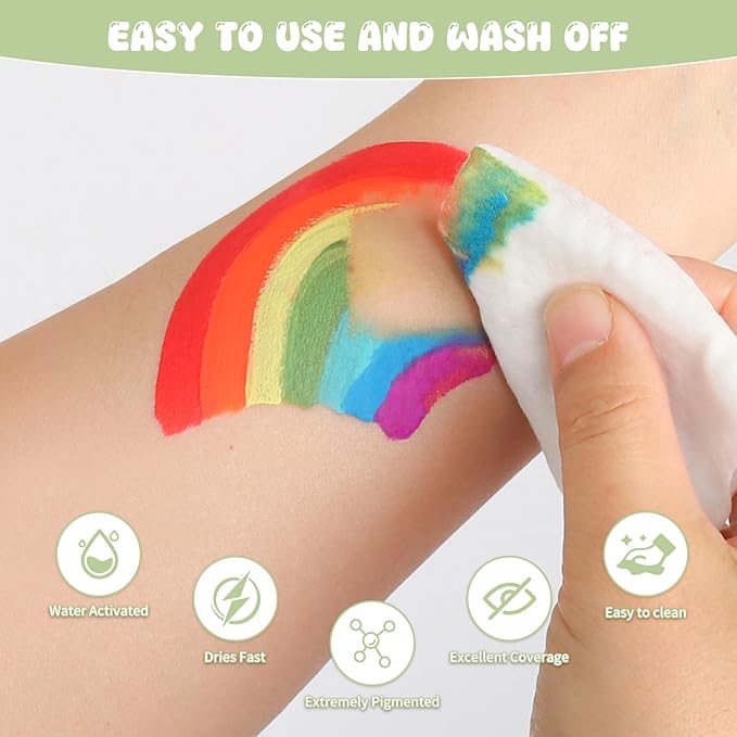 Pintada 26 Color Face Painting Kit for Kids - Non-Toxic Water Activated Face Paint Palette with Brush, Stencils, Gems - For Halloween, Carnivals, Costume Parties, Body Art, Fairs & Creative Events.