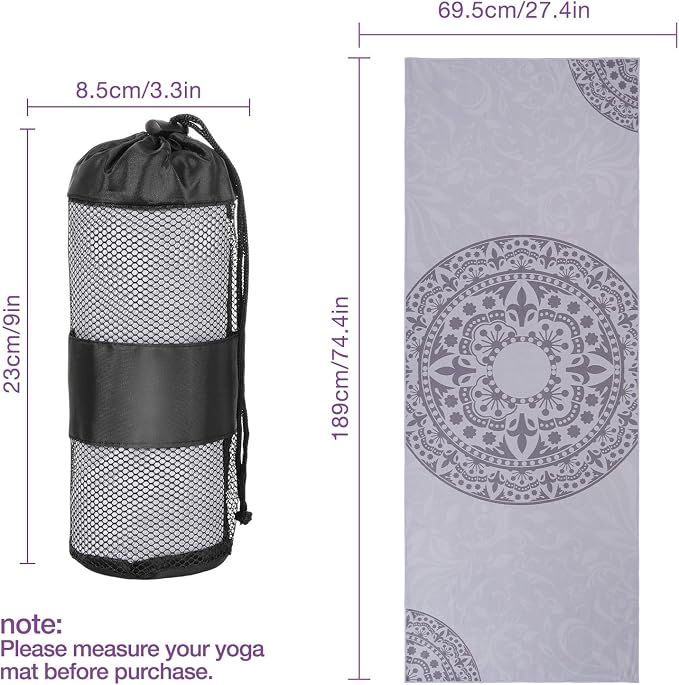 MoKo Yoga Towel, Non Slip Hot Yoga Mat Yoga Blanket Printing Pattern Quick Dry with Corner Pocket for Bikram, Pilates, Gym Workout, Outdoor Picnic, Gray