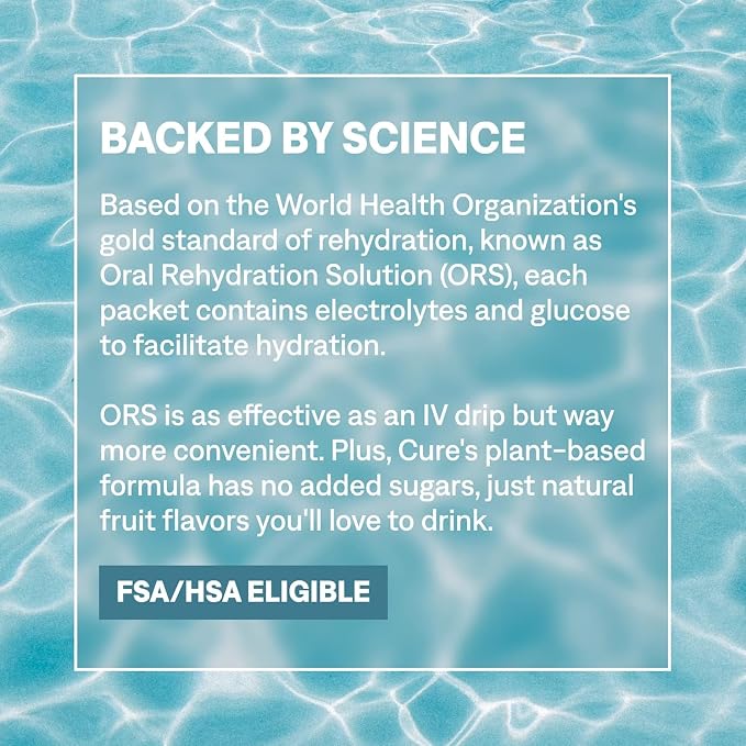 Cure Hydration | Plant-Based Electrolyte Drink Mix | No Added Sugar | Dehydration Relief Powder Made with Coconut Water | Non-GMO | Vegan | Pouch of 28 Packets - Lemonade