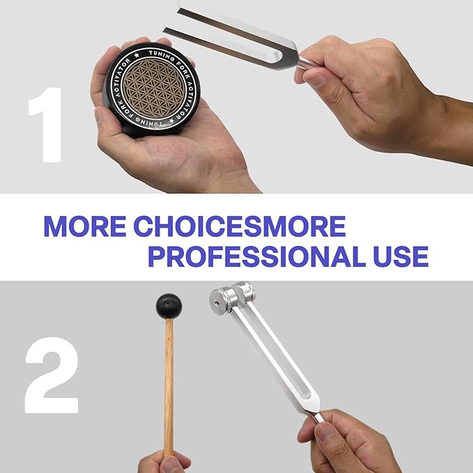 Tuning Fork Set – 128Hz 432Hz 512Hz 528Hz Weighted & Unweighted Frequency Tools with Activator, Mallet & Vegan Pouch – for Yoga, Meditation, Chakra, Ideal as a Gift