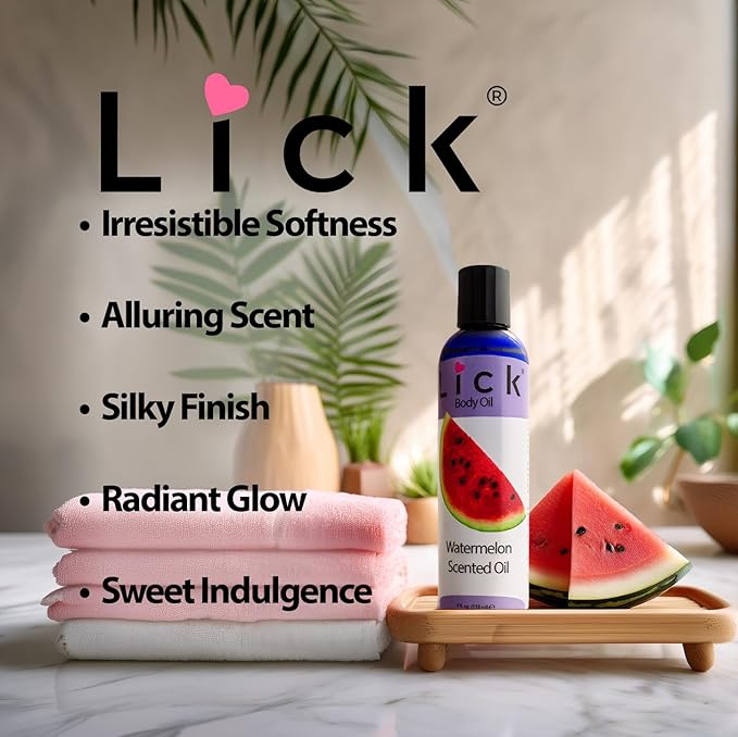 LICK Watermelon Fruit Scented Body Oil – Lightweight Daily Moisturizer with Almond Oil & Vitamin E – 4 oz