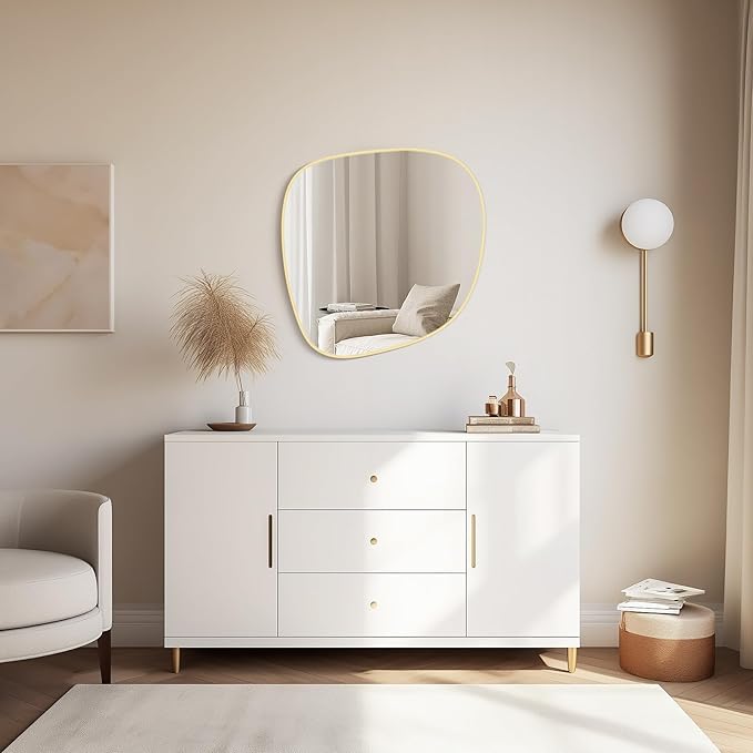 Asymmetrical Mirror, Irregular Wall Mirror, Wall Mirrors Decorative for Bedroom Living Room Entryway Hall, Unique Wall Mirror 27" H x 26" W, Gold