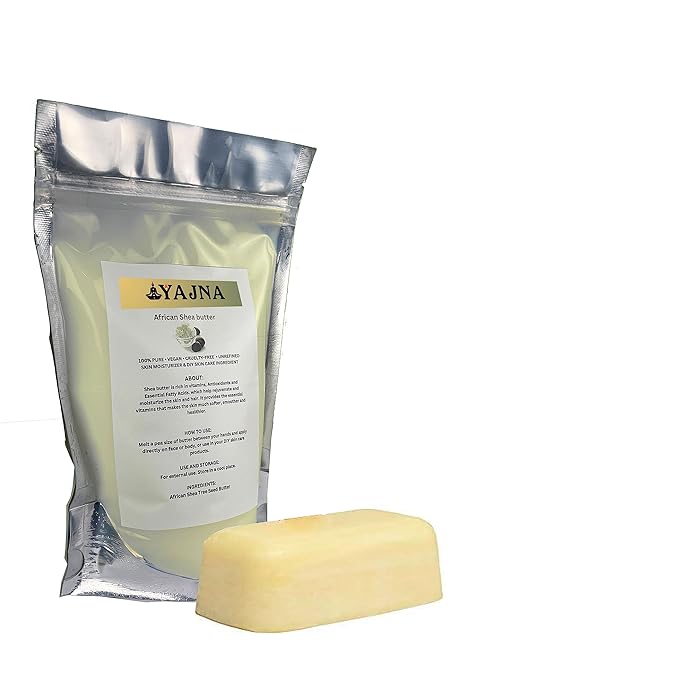 Yajna Organic Raw African Shea Butter 100% Pure,Natural & Unrefined| Skin Moisturizer For Face, Body & Hair| 8 OZ/230 GM Ivory/White Grade A | DIY Creams, Balms, Lotions, Soaps| Moisturizes Dry Skin