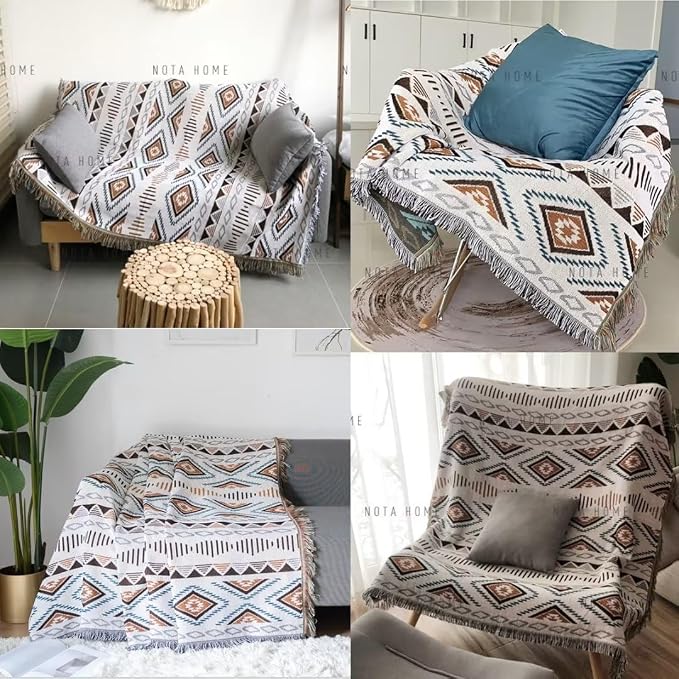 Lqprom Aztec Southwestern Throw Blanket,Native American Cover 71"x91" | Southwest Boho Style,Sofa Chair Cover,Outdoor Beach Car Tent Travel Camping Use,Reversible and lightweight,Tapestry,Tassels