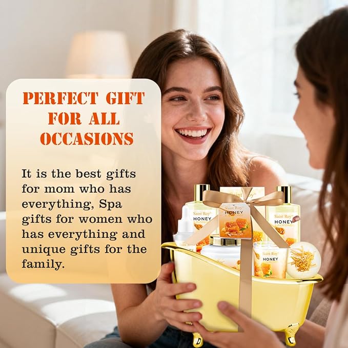 Mothers Day Birthday Spa Gifts for Women, 8pcs Honey Almond Bath Gift Set for Women, Spa Gift Basket for Women & Men, Home Spa Gift Set, Self-Care Spa, Birthday, Christmas, Mother Day, Anniversary