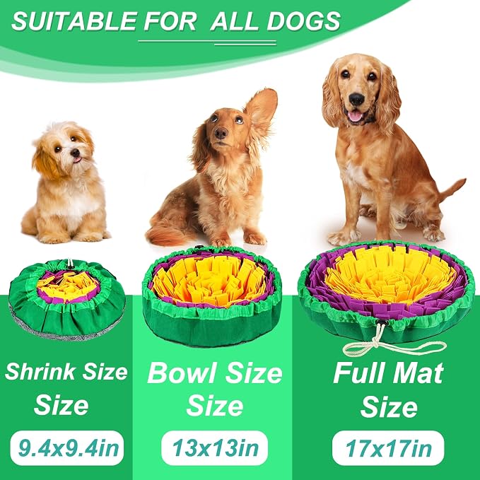 Vivifying Snuffle Mat for Dogs, Enrichment Dog Puzzle Toys for Slow Eating and Keep Busy, Adjustable Sniff Mat Encourages Natural Foraging Skills and Mental Stimulation(Yellow Purple)