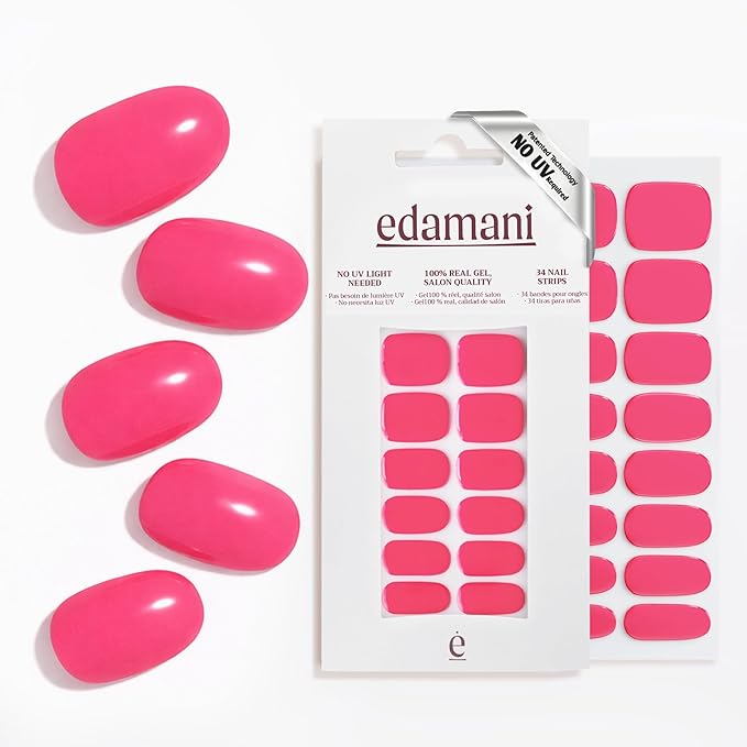 34 Piece Fully Cured Gel Nail Strips With No UV Light Needed, 14+ Days Gel Nail Polish Stickers, Salon Quality, Easy to Apply & Remove – Toxin Free, No Damage (Pink Fizz)