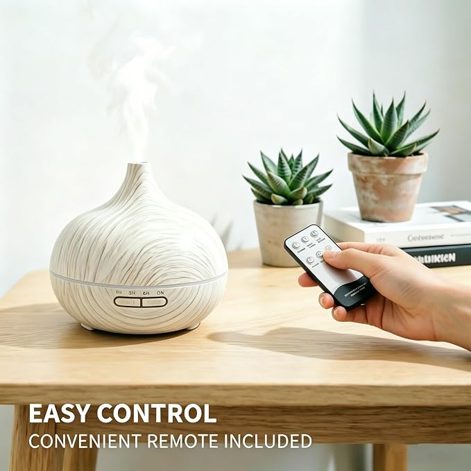550ml Essential Oil Diffuser, Ultrasonic Aromatherapy Humidifier with Remote Control, 7 LED Colors, Auto Shut-Off, Cool Mist Humidifier for Home, Bedroom, Office