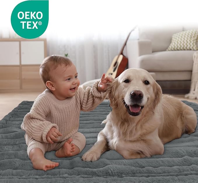 Waterproof Pet Blanket for Large Dogs & Cats - Reversible Calming Plush, Washable Furniture Cover for Couch, Bed, Car Seat, Blocks Leaks, Stains & Pet Fur (Grey, 60"x80")